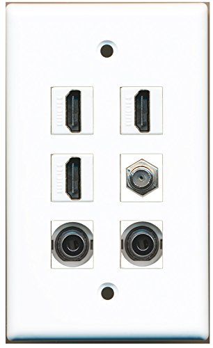 RiteAV - 3 HDMI 1 Port Coax Cable TV- F-Type 2 Port 3.5mm Wall Plate