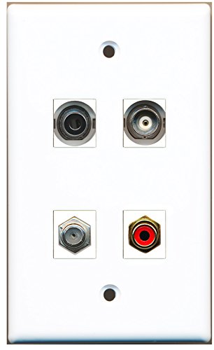 RiteAV - 1 Port RCA Red 1 Port Coax Cable TV- F-Type 1 Port 3.5mm 1 Port BNC Wall Plate