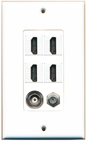 RiteAV - 4 Port HDMI 1 Coax Cable TV- F-Type 1 BNC Wall Plate Decorative