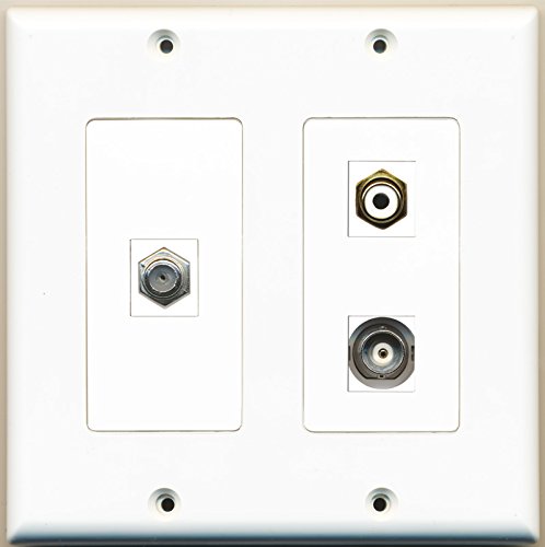 RiteAV - 1 Port RCA White 1 Port Coax Cable TV- F-Type 1 Port BNC - 2 Gang Wall Plate