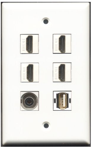 RiteAV - 4 Port HDMI 1 USB A-A 1 3.5mm Wall Plate