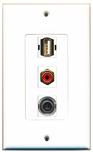 RiteAV - 1 Port RCA Red and 1 Port USB A-A and 1 Port 3.5mm Decorative Wall Plate Decorative