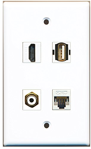 RiteAV - 1 Port HDMI 1 Port RCA White 1 Port USB A-A 1 Port Cat5e Ethernet White Wall Plate