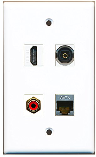 RiteAV - 1 Port HDMI 1 Port RCA Red 1 Port Shielded Cat6 Ethernet 1 Port Toslink Wall Plate