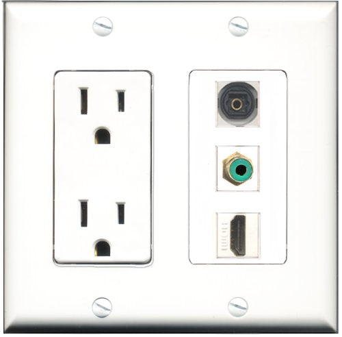 RiteAV - 15 Amp Power Outlet 1 Port HDMI 1 Port RCA Green 1 Port Toslink Decorative Wall Plate