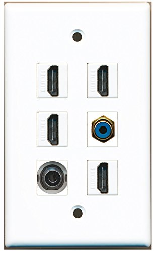 RiteAV - 4 HDMI 1 Port RCA Blue 1 Port 3.5mm Wall Plate