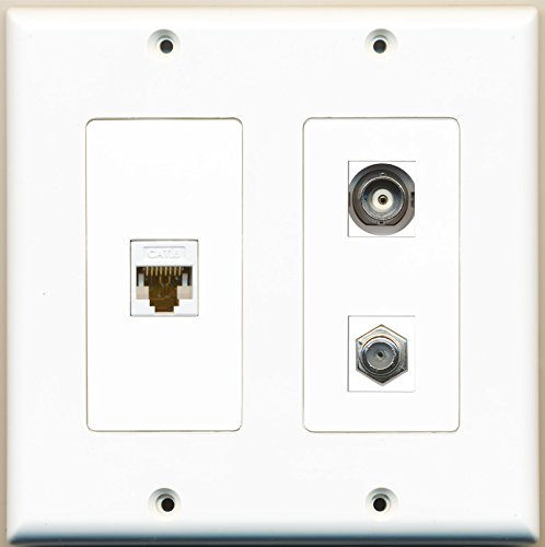 RiteAV - 1 Port Coax Cable TV- F-Type 1 Port BNC 1 Port Cat6 Ethernet White - 2 Gang Wall Plate