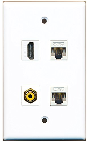 RiteAV - 1 Port HDMI 1 Port RCA Yellow 2 Port Cat5e Ethernet White Wall Plate