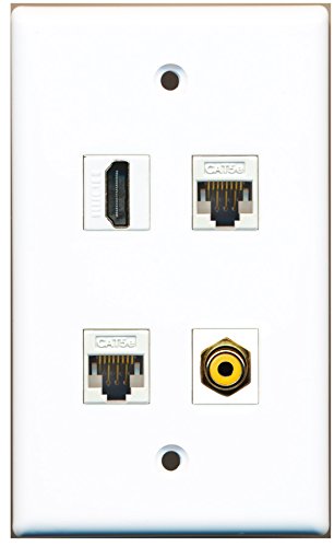 RiteAV - 1 Port HDMI 1 Port RCA Yellow 2 Port Cat5e Ethernet White Wall Plate
