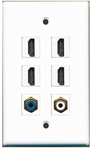 RiteAV - 4 HDMI 1 Port RCA White 1 Port RCA Blue Wall Plate