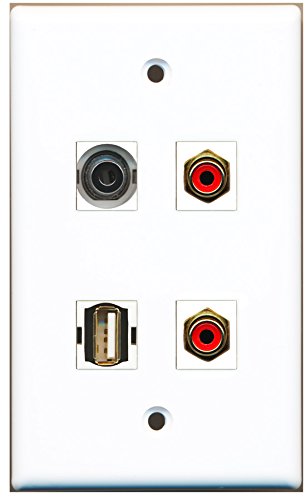 RiteAV - 2 Port RCA Red 1 Port USB A-A 1 Port 3.5mm Wall Plate