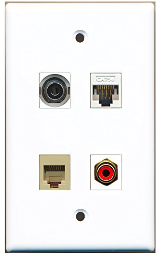 RiteAV - 1 Port RCA Red 1 Port Phone RJ11 RJ12 Beige 1 Port 3.5mm 1 Port Cat5e Ethernet White Wall Plate