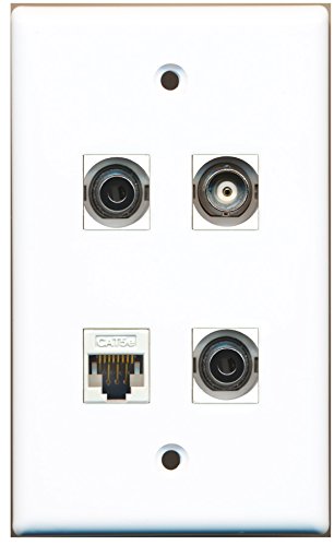RiteAV - 2 Port 3.5mm 1 Port BNC 1 Port Cat5e Ethernet White Wall Plate
