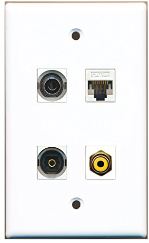 RiteAV - 1 Port RCA Yellow 1 Port Toslink 1 Port 3.5mm 1 Port Cat5e Ethernet White Wall Plate