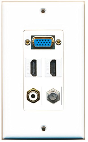 RiteAV (1 Gang Decorative) Svga 2 HDMI Coax RCA White Wall Plate White