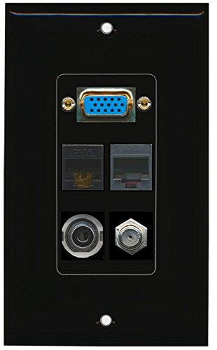 RiteAV (1 Gang Decorative) Svga 3.5mm Coax Cat6 Rj11-12 Phone Wall Plate Black