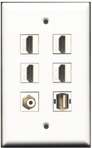 RiteAV - 4 Port HDMI 1 RCA White 1 USB A-A Wall Plate