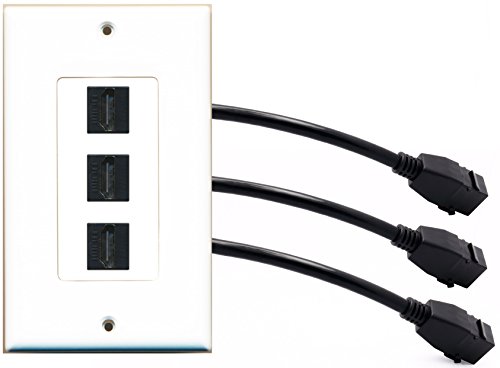 RiteAV - 3 Port HDMI Wall Plate Decorative Female to Female White with Pigtail Extension Dongle