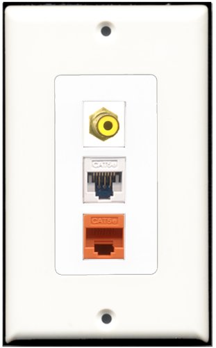 RiteAV - 1 Port RCA Yellow 1 Cat5e Ethernet White 1 Cat5e Ethernet Orange Wall Plate Decorative
