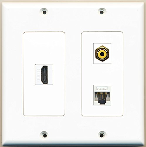 RiteAV - 1 Port HDMI 1 Port RCA Yellow 1 Port Cat5e Ethernet White - 2 Gang Wall Plate