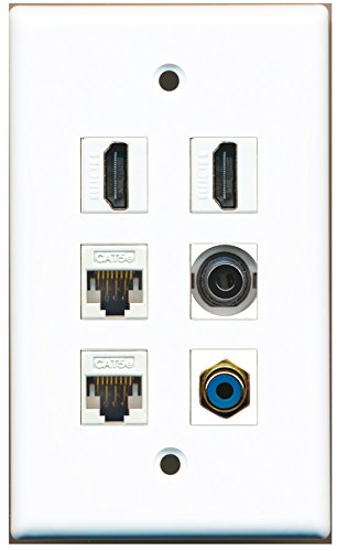 RiteAV - 2 HDMI 1 Port RCA Blue 1 Port 3.5mm 2 Port Cat5e Ethernet White Wall Plate