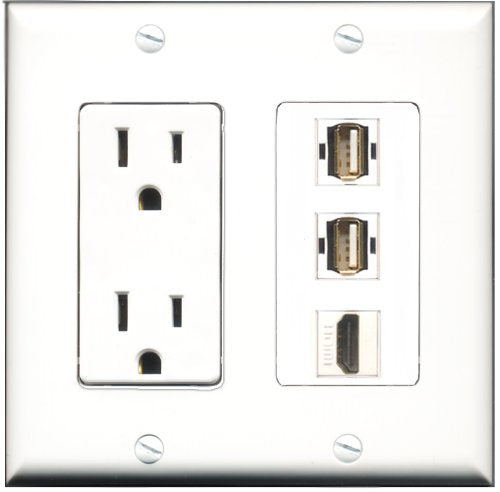 RiteAV - 15 Amp Power Outlet 1 Port HDMI 2 Port USB A-A Decorative Wall Plate