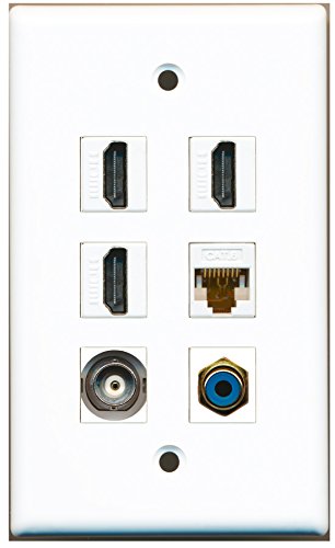 RiteAV - 3 HDMI 1 Port RCA Blue 1 Port BNC 1 Port Cat6 Ethernet White Wall Plate