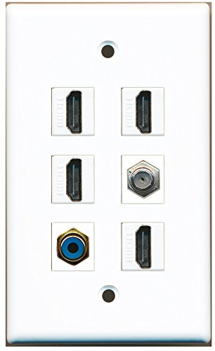 RiteAV - 4 HDMI 1 Port RCA Blue 1 Port Coax Cable TV- F-Type Wall Plate