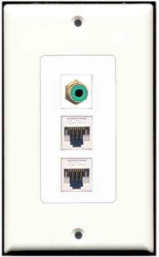 RiteAV - 1 Port RCA Green 2 Port Cat5e Ethernet White Wall Plate Decorative
