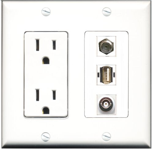 RiteAV - 15 Amp Power Outlet 1 Port Coax 1 Port USB A-A 1 Port BNC Decorative Wall Plate