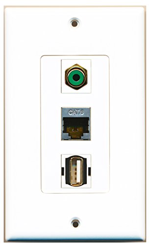 RiteAV - 1 Port RCA Green and 1 Port USB A-A and 1 Port Shielded Cat6 Ethernet Decorative Wall Plate Decorative