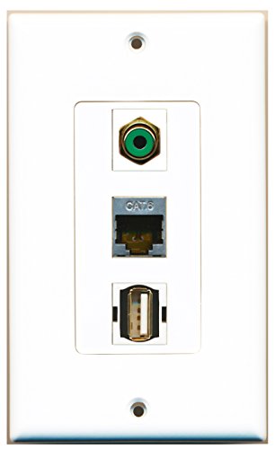 RiteAV - 1 Port RCA Green and 1 Port USB A-A and 1 Port Shielded Cat6 Ethernet Decorative Wall Plate Decorative