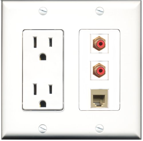 RiteAV - 15 Amp Power Outlet 2 Port RCA Red 1 Port Phone Beige Decorative Wall Plate