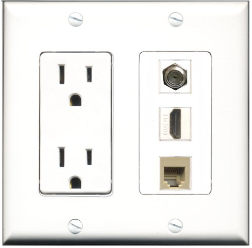 RiteAV - 15 Amp Power Outlet 1 Port HDMI 1 Port Coax 1 Port Phone Beige Decorative Wall Plate