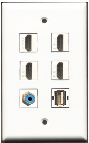 RiteAV - 4 Port HDMI 1 RCA Blue 1 USB A-A Wall Plate