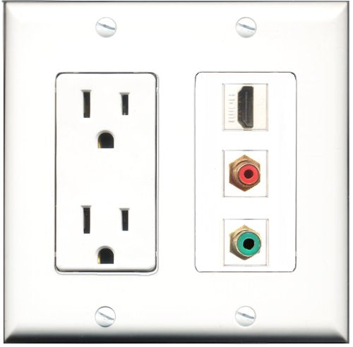 RiteAV - 15 Amp Power Outlet 1 Port HDMI 1 Port RCA Red 1 Port RCA Green Decorative Wall Plate