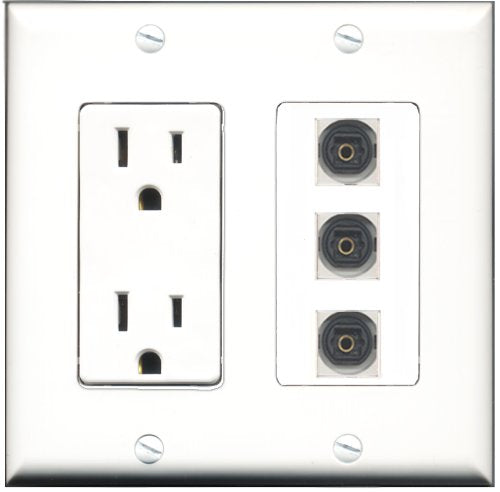 RiteAV - 15 Amp Power Outlet 3 Port Toslink Decorative Wall Plate