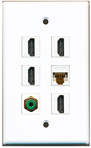RiteAV - 4 HDMI 1 Port RCA Green 1 Port Cat6 Ethernet White Wall Plate