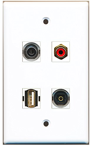 RiteAV - 1 Port RCA Red 1 Port USB A-A 1 Port Toslink 1 Port 3.5mm Wall Plate
