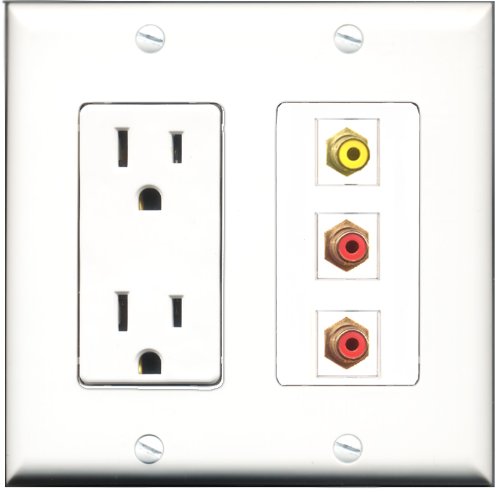 RiteAV - 15 Amp Power Outlet 2 Port RCA Red 1 Port RCA Yellow Decorative Wall Plate