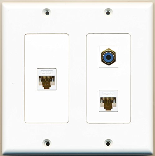 RiteAV - 1 Port RCA Blue 2 Port Cat6 Ethernet White - 2 Gang Wall Plate