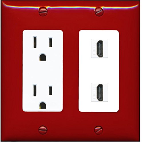 RiteAV - 15 Amp Power Outlet 2 Port HDMI Decorative Wall Plate - Red/White