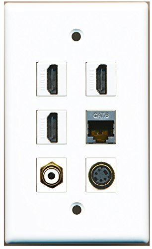 RiteAV - 3 HDMI 1 Port RCA White 1 Port S-Video 1 Port Shielded Cat6 Ethernet Wall Plate