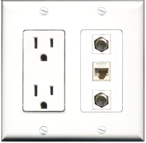 RiteAV - 15 Amp Power Outlet 2 Port Coax 1 Port Cat6 Ethernet Ethernet White Decorative Wall Plate