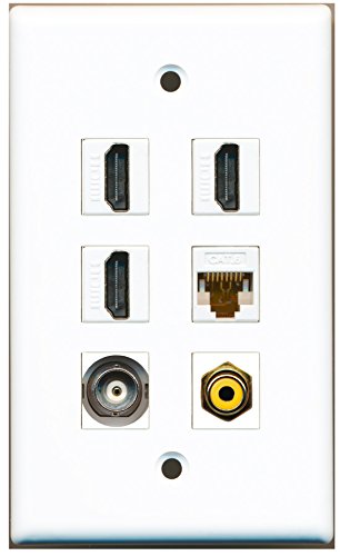 RiteAV - 3 HDMI 1 Port RCA Yellow 1 Port BNC 1 Port Cat6 Ethernet White Wall Plate
