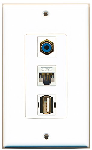 RiteAV - 1 Port RCA Blue and 1 Port USB A-A and 1 Port Cat5e Ethernet White Decorative Wall Plate