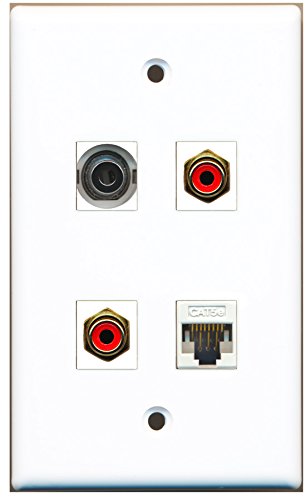 RiteAV - 2 Port RCA Red 1 Port 3.5mm 1 Port Cat5e Ethernet White Wall Plate