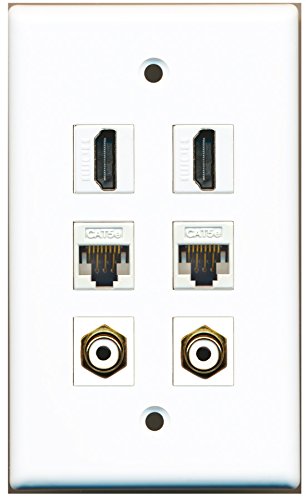 RiteAV - 2 HDMI 2 Port RCA White 2 Port Cat5e Ethernet White Wall Plate