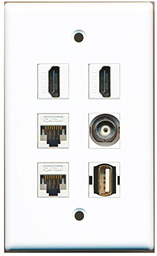 RiteAV - 2 HDMI 1 Port USB A-A 1 Port BNC 2 Port Cat5e Ethernet White Wall Plate