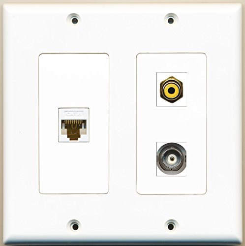 RiteAV - 1 Port RCA Yellow 1 Port BNC 1 Port Cat6 Ethernet White - 2 Gang Wall Plate